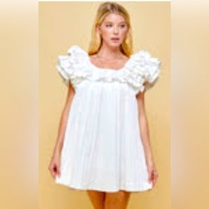 NWT, Pinch, White, Ruffled Mini Dress, Size Small